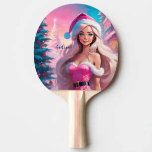 Raquette De Ping Pong Belle fille de Noël rose 01