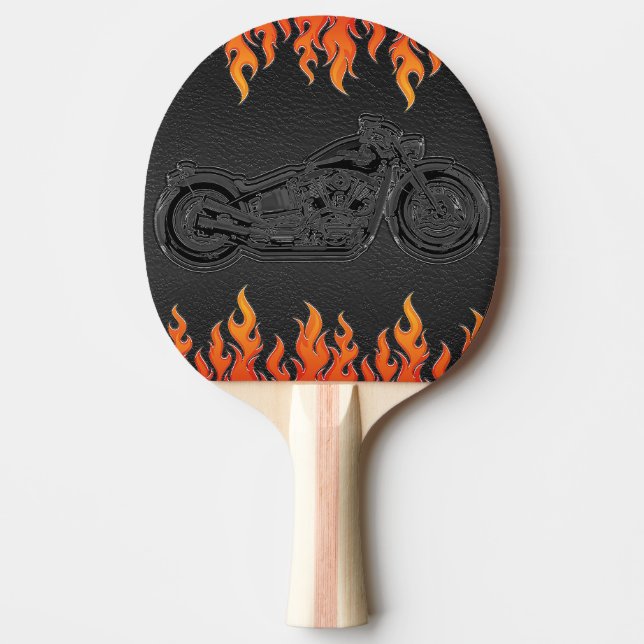 Raquette De Ping Pong Black Leather Orange Flames (Devant)