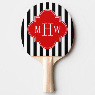 Raquette De Ping Pong Blancs Noir Rouge Quatrefoil 3 Monogramme