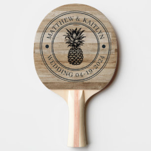 Raquette De Ping Pong Blason de mariage au bois de frêne clair avec anan