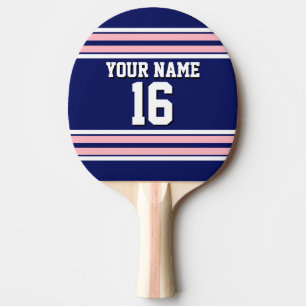 Raquette De Ping Pong Bleu marine avec rayures blanches roses Équipe Jer