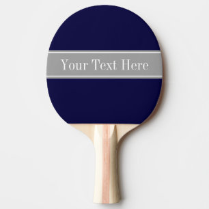 Raquette De Ping Pong Bleu marine solide, monogramme gris-foncé de nom
