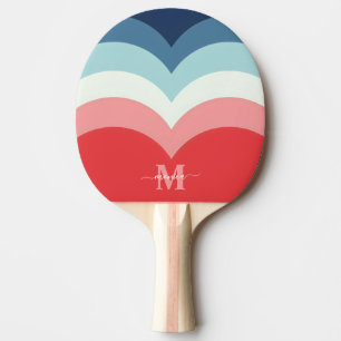Raquette De Ping Pong Bleu rose arc-en-ciel rayures de courbe Monogramme