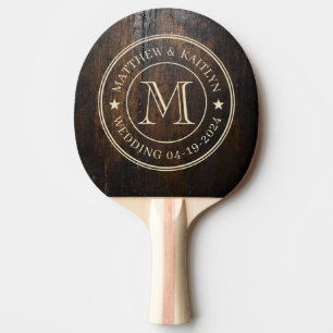 Raquette De Ping Pong Bloc de découpe sombre Monogramme étoile de mariag