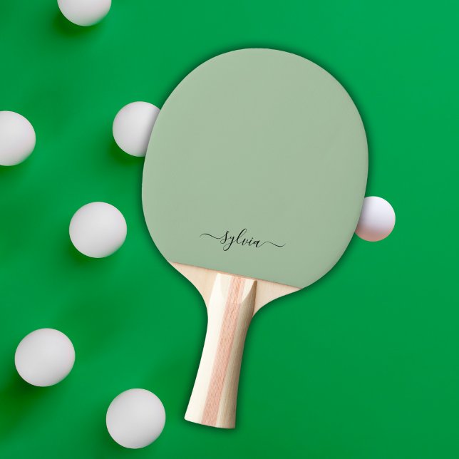 Raquette De Ping Pong Blush Dusty Green Modern Girl Monogramme Nom (Dusty green monogram ping pong paddle)