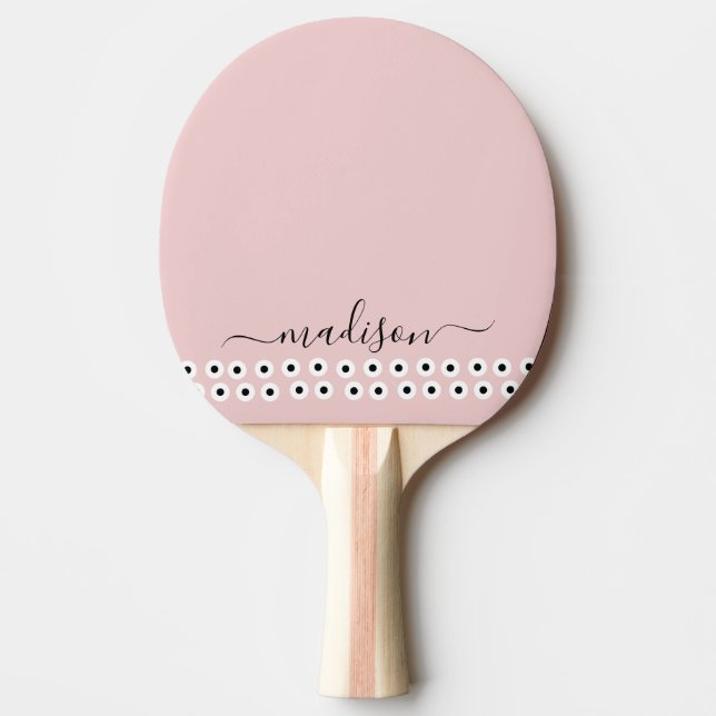 Raquette De Ping Pong Blush Dusty rose moderne Script Monogramme Nom (Devant)