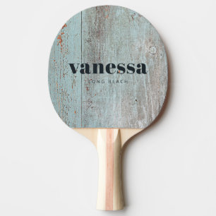 Raquette De Ping Pong Bois Bleu Peint Minimaliste Moderne Classique Nom
