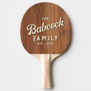 Raquette De Ping Pong Bois de Chêne Rouge Nom de Famille Rétro & Année