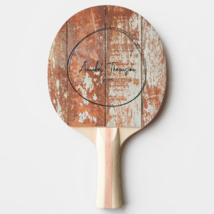Raquette De Ping Pong Bois de grange usé Nom dans un cercle dessiné