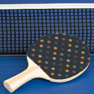 Raquette De Ping Pong Bois Tons Terre Sombres Motif Points Polka