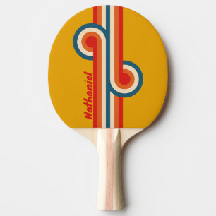 Raquette De Ping Pong Boucle à rayures moutarde rétro avec nom