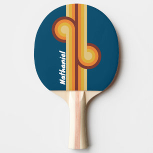 Raquette De Ping Pong Boucle à rayures Ocean Vintage Vibe avec nom