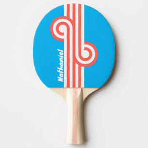Raquette De Ping Pong Boucle Rétro Bleu Ciel Clair avec Nom