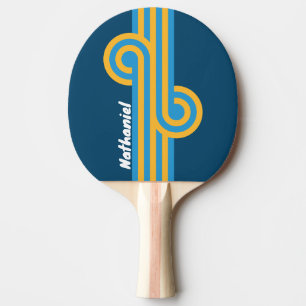 Raquette De Ping Pong Boucle rétro bleu marine avec nom