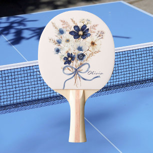 Raquette De Ping Pong Bouquet de fleurs bleu marine personnalisé floral