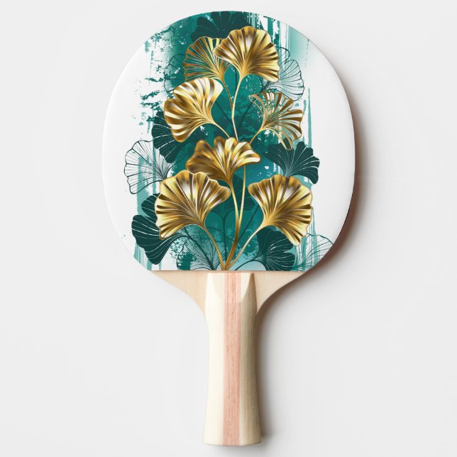 Raquette De Ping Pong Branche avec Feuilles d'or Ginko Biloba (Devant)