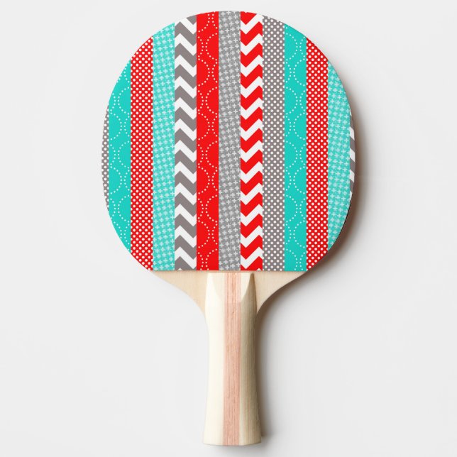 Raquette De Ping Pong Bright Neon Red et Turquoise Geo Stripes (Devant)