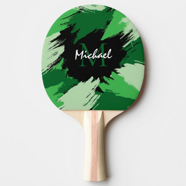 Raquette De Ping Pong Brosse nuances de nom vert avec monogramme (Devant)