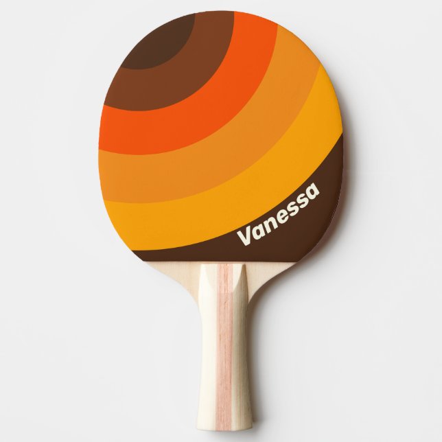 Raquette De Ping Pong Brown Retro Circle Stripe with Name (Devant)