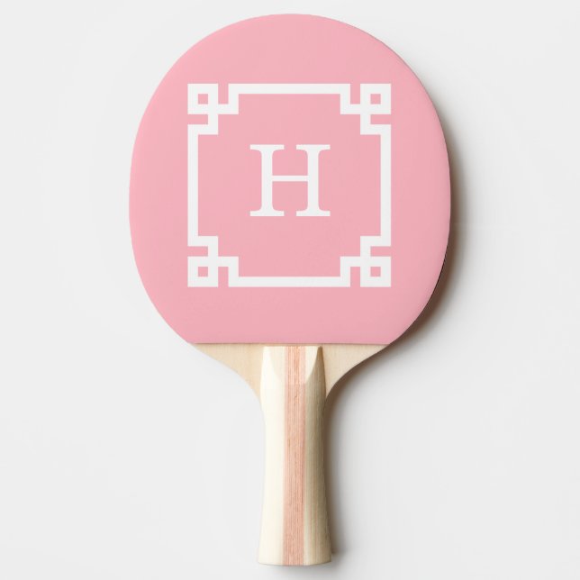 Raquette De Ping Pong Cadre de clé grecque blanche rose #2 Monogramme in (Devant)