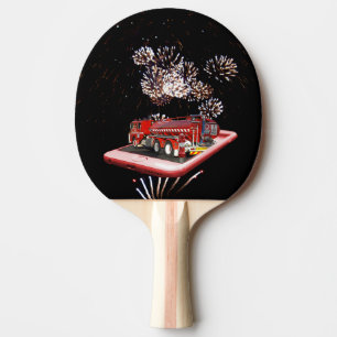 Raquette De Ping Pong Camion D'Incendie Avec Téléphone Et Pompiers,