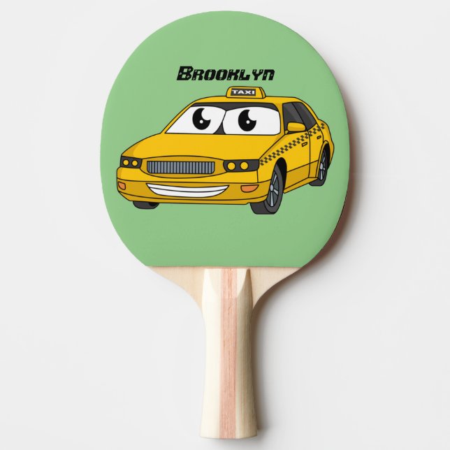 Raquette De Ping Pong Caricature amusante de taxi jaune mignon (Devant)