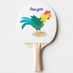 Raquette De Ping Pong Caricature amusante du coq à rames