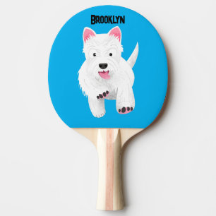 Raquette De Ping Pong Caricature blanche de terrier de l'ouest