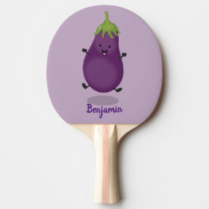 Raquette De Ping Pong Caricature d'aubergine d'aubergine joliment heureu
