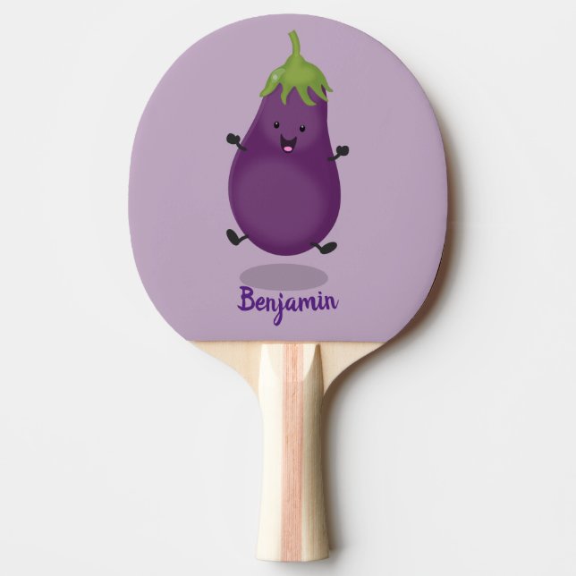 Raquette De Ping Pong Caricature d'aubergine d'aubergine joliment heureu (Devant)