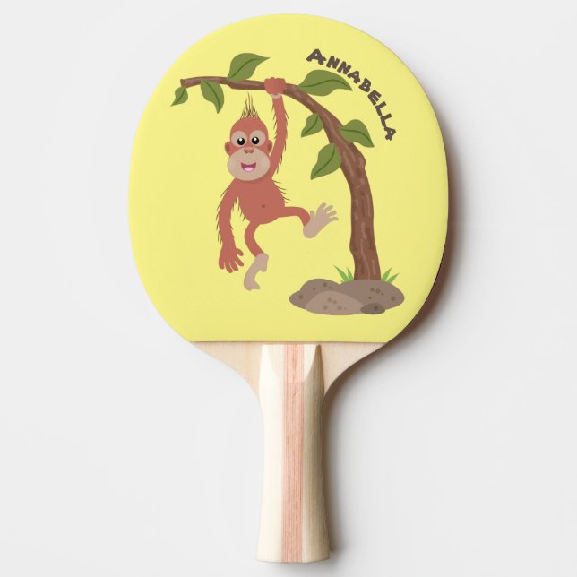 Raquette De Ping Pong Caricature de bébé orangoutan joyeux (Devant)