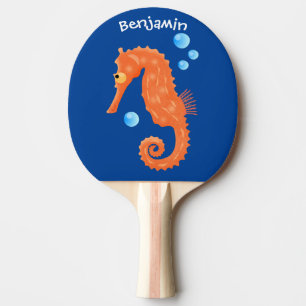 Raquette De Ping Pong Caricature de bulles d'hippocampe orange