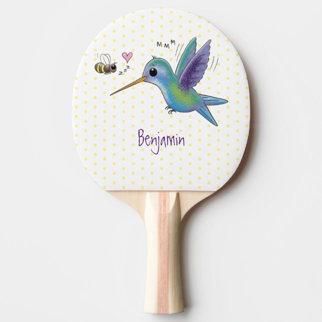 Raquette De Ping Pong Caricature de colibri d'abeille mignonne (Devant)