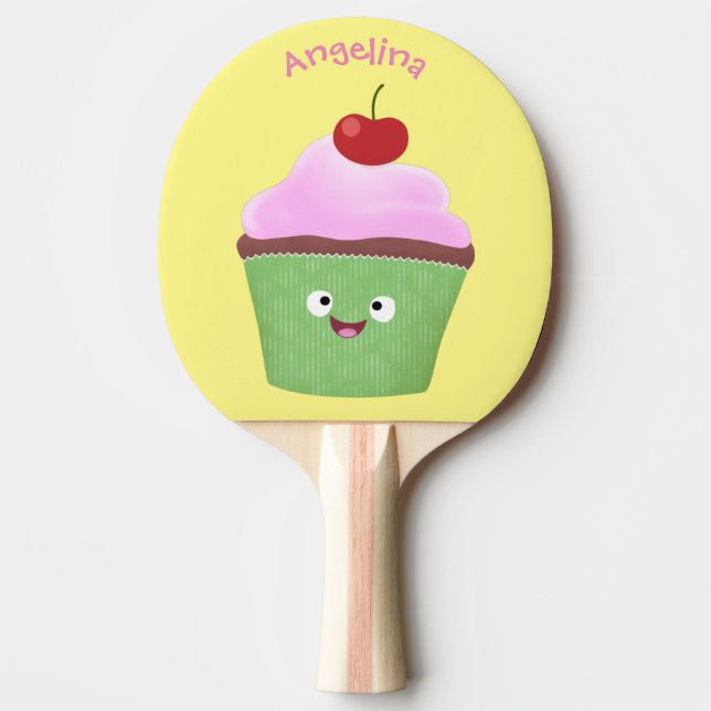 Raquette De Ping Pong Caricature de cupcake joyeux (Devant)