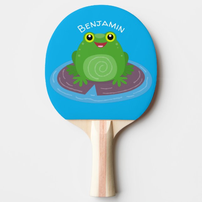 Raquette De Ping Pong Caricature de grenouille verte mignonne (Devant)