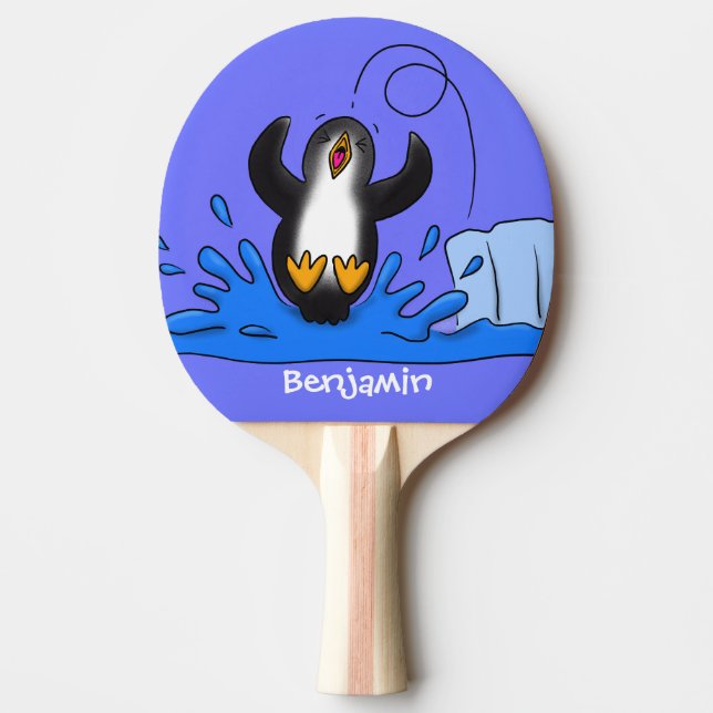 Raquette De Ping Pong Caricature de manchot joyeux sautant (Devant)