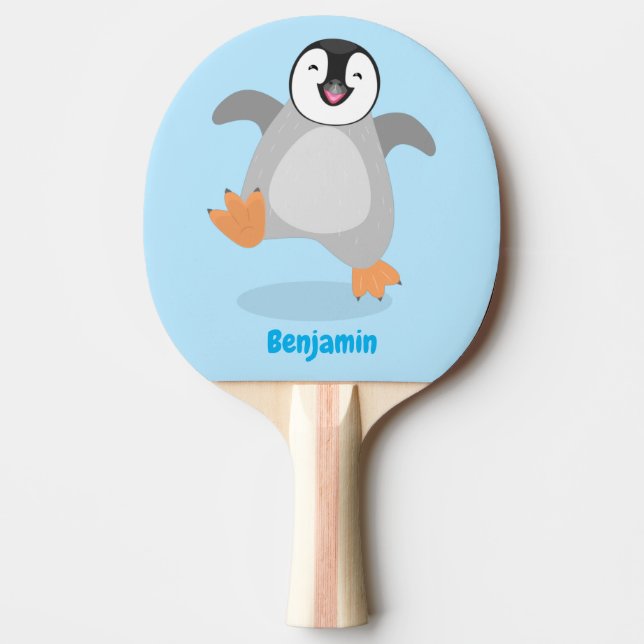Raquette De Ping Pong Caricature de poussin de pingouin mignon et joyeus (Devant)