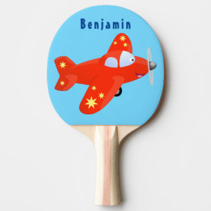 Raquette De Ping Pong Caricature de vol d'avion rouge mignon