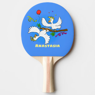 Raquette De Ping Pong Caricature d'oiseaux de cockatoo amusante