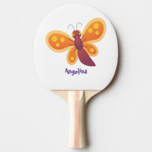 Raquette De Ping Pong Caricature joli papillon orange