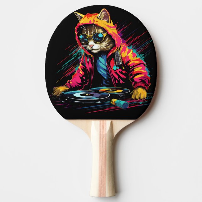 Raquette De Ping Pong Cat Neon DJ avec casque (Devant)