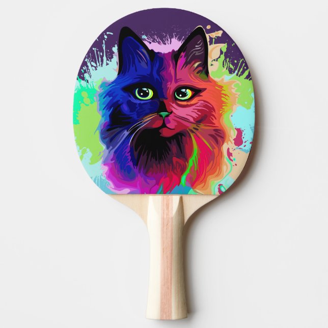 Raquette De Ping Pong Cat Trippy Psychedelic Pop Art (Devant)