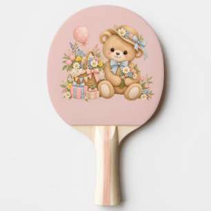 Raquette De Ping Pong Célébration de l'ours en peluche vintage avec des