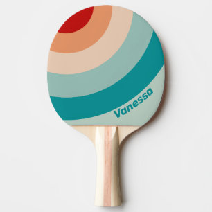 Raquette De Ping Pong Cercle rayé verre de mer pâle avec nom
