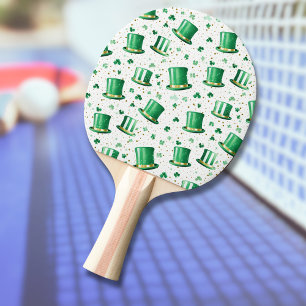 Raquette De Ping Pong Chapeaux et trèfles blancs or vert luxe