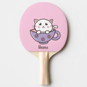 Raquette De Ping Pong Chat blanc dans la tasse
