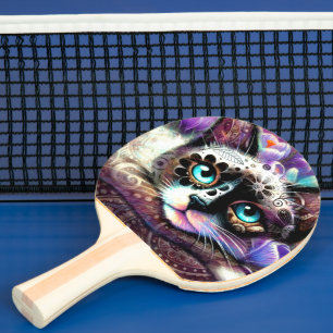 Raquette De Ping Pong Chat siamois Kitty Crocus Floral Pourpre Sarcelle