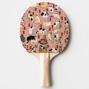Raquette De Ping Pong Chats japonais Ukiyo-e Art drôle