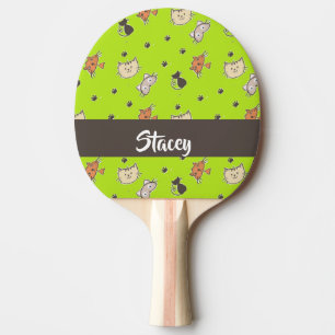 Raquette De Ping Pong Chats mignons en vert