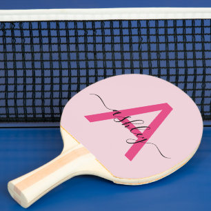 Raquette De Ping Pong Chaud rose moderne Script Girl Monogramme Nom